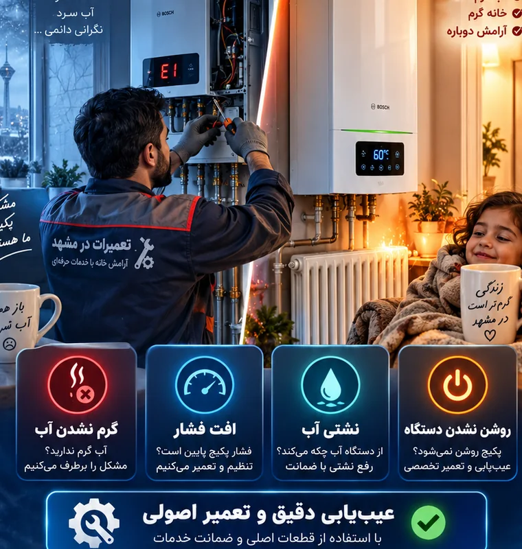 تصویر مقایسه شرایط خرابی پکیج با فضای گرم منزل پس از تعمیر