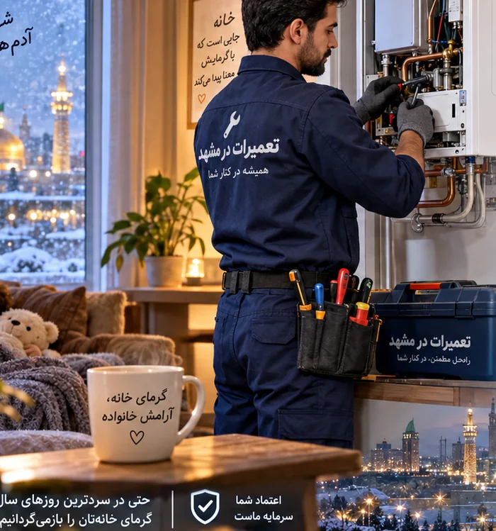 تصویر تبلیغاتی تکنسین در حال بررسی پکیج دیواری در منزل